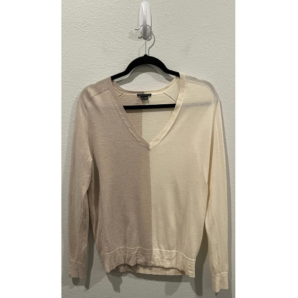 THEORY Tan Beige Long Sleeve V-Neck Sweatshirt - Picture 1 of 4